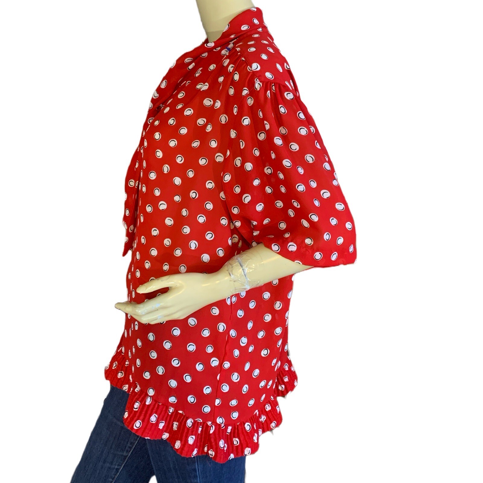 VINTAGE CIRCA 1980&rsquo;S ALFRED DUNNER RED & WHITE DOT PATTERN BLOUSE SZ 18
