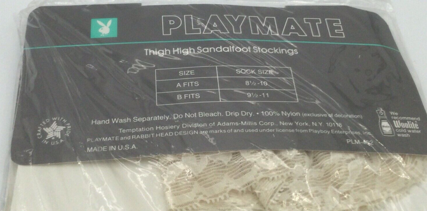 NEW Vintage Playboy Playmate Thigh High Stockings Size A 8.5-10 Bone NICE