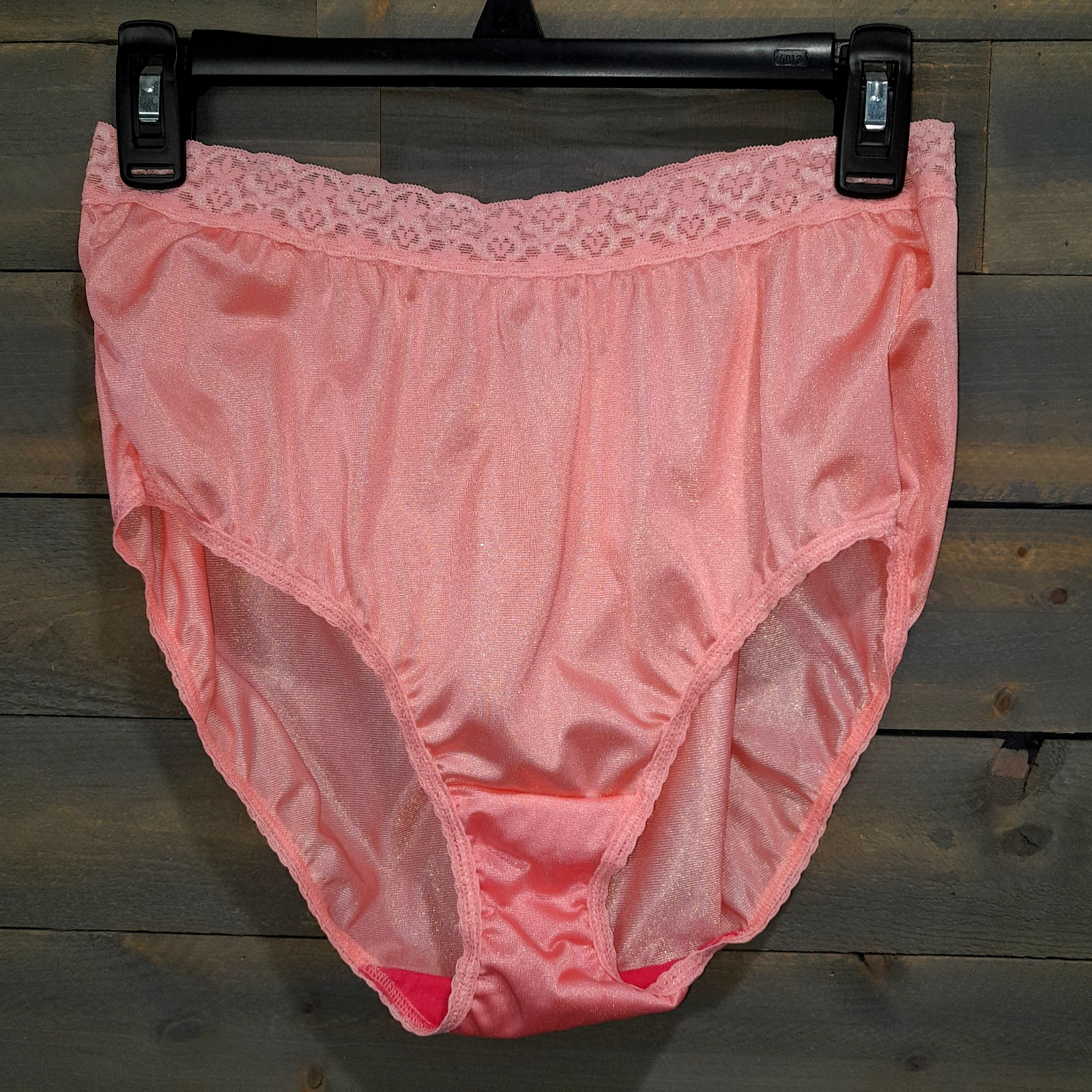 Fruit of the Loom Granny Brief Panty Size 8 Salmon Shiny Sissy Lace Trim Panties