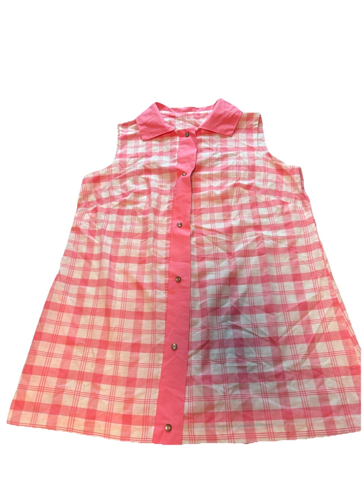 SEARS Perma Press Pearl Snap Sleeveless Gingham Shirt Pink L