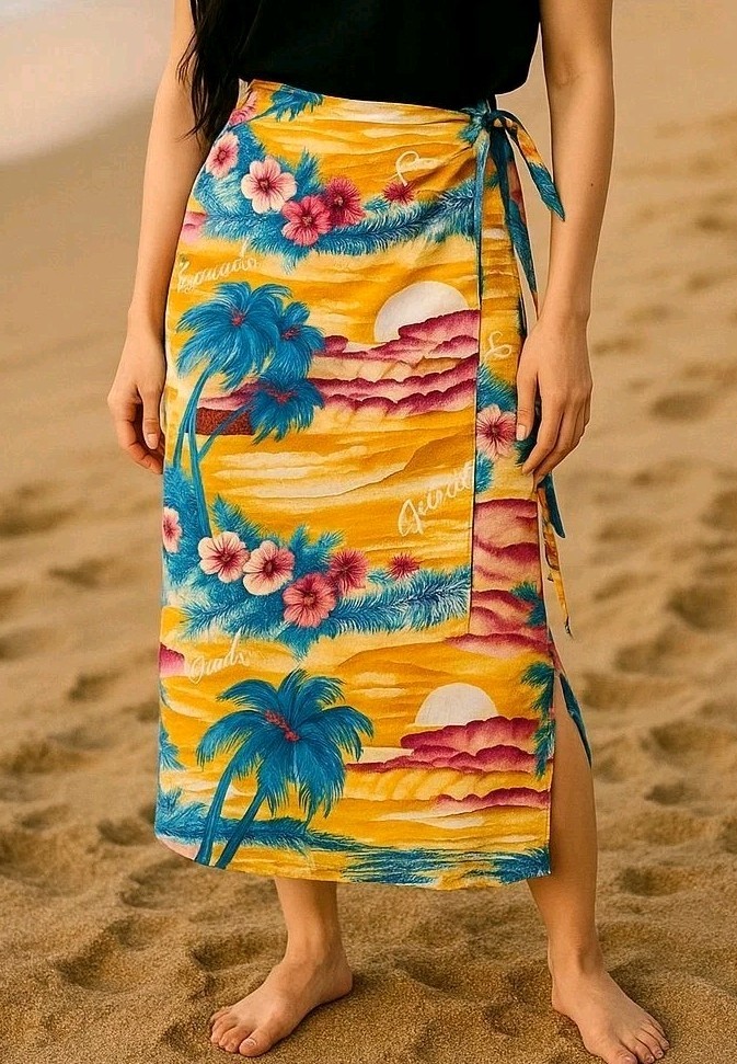 JAMS WORLD Vintage Wrap Skirt Sarong Adjustable Waist Rayon Paradise Hawaii | L