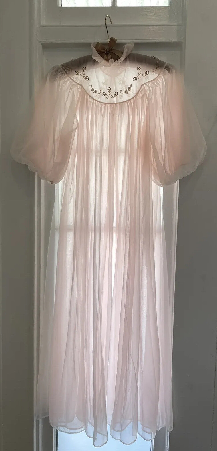 1950s Double Sheer Pink Robe Peignoir Carter&rsquo;s DuPont Nylon SZ S