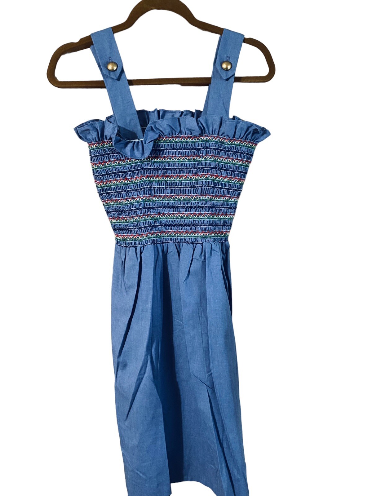 70s-80s VTG NWOT Smocked Bodice Chambray Dress – Blue Denim Chambray XS/S