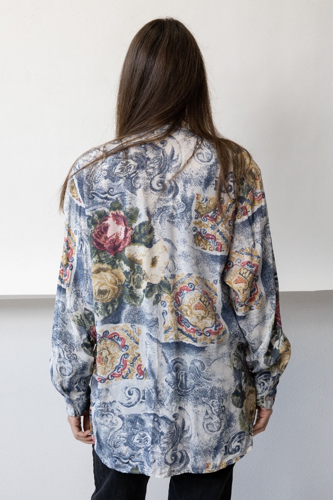 Vintage 90s Tapestry Baroque Floral Viscose Shirt Women&rsquo;s M Oversized 1990s