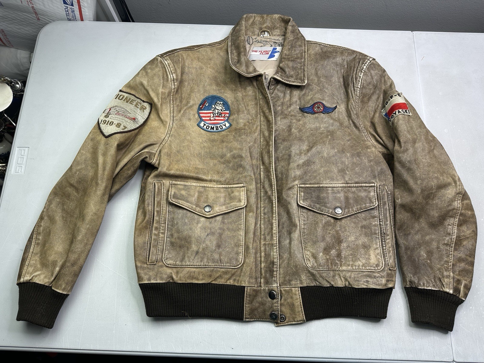 Brown Leather Bomber Jacket Unisex Size Medium By The Flight Club Made in Korea