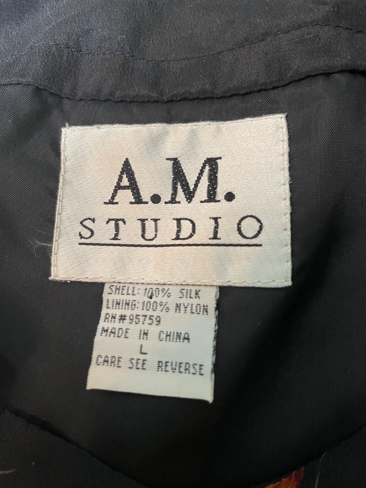 Vintage A.M. Studio Womens Jacket Blouse L Black Oriental Kimono Style 100% Silk