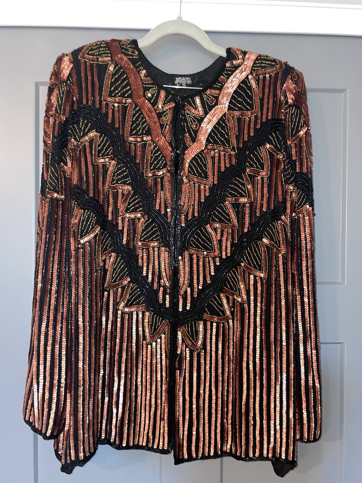 Vintage 1980&rsquo;s Black & Bronze Sequin Bolero Party Fun Jacket Art To Wear Cape 1X