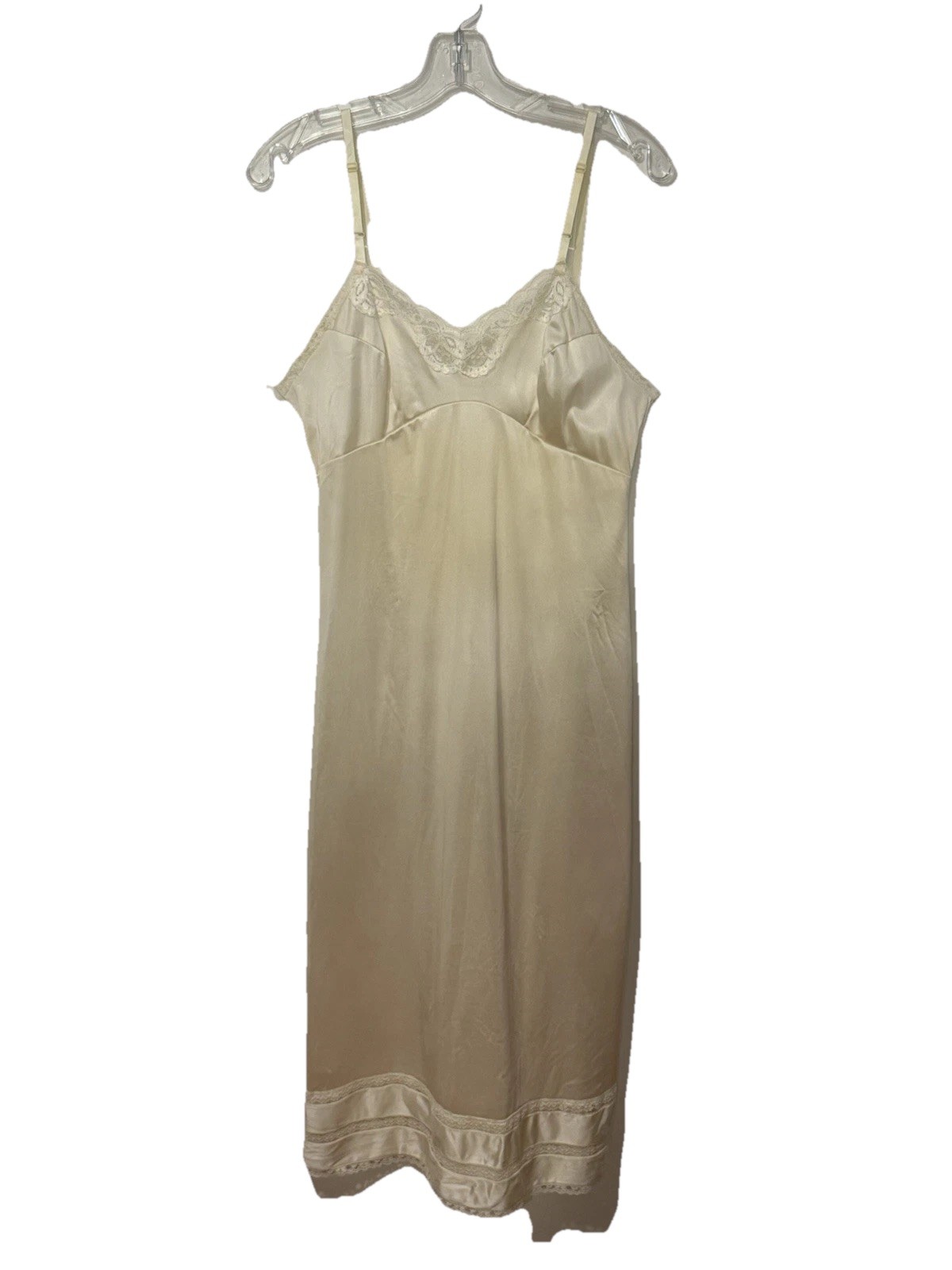 Vintage Adonna By JCPenney Ivory Antron Nylon Full Slip Dress Lace Trim Sz 36