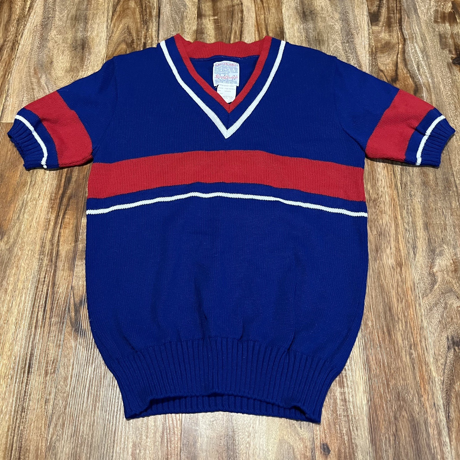 🔥VTG Red White Blue Cheerleader Pullover Sweater 70’s Spirit Leader Size 40 🔥