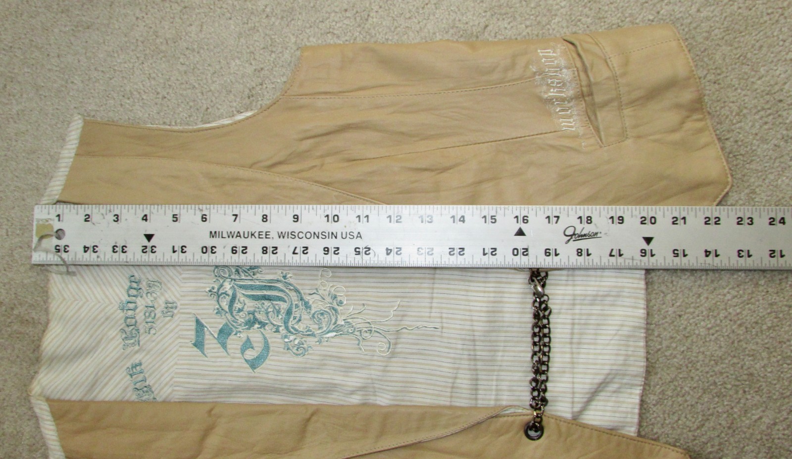 VTG Y2K Johnny Was 3 J Workshop Leather Embroidered tie back Vest M VERY RARE
