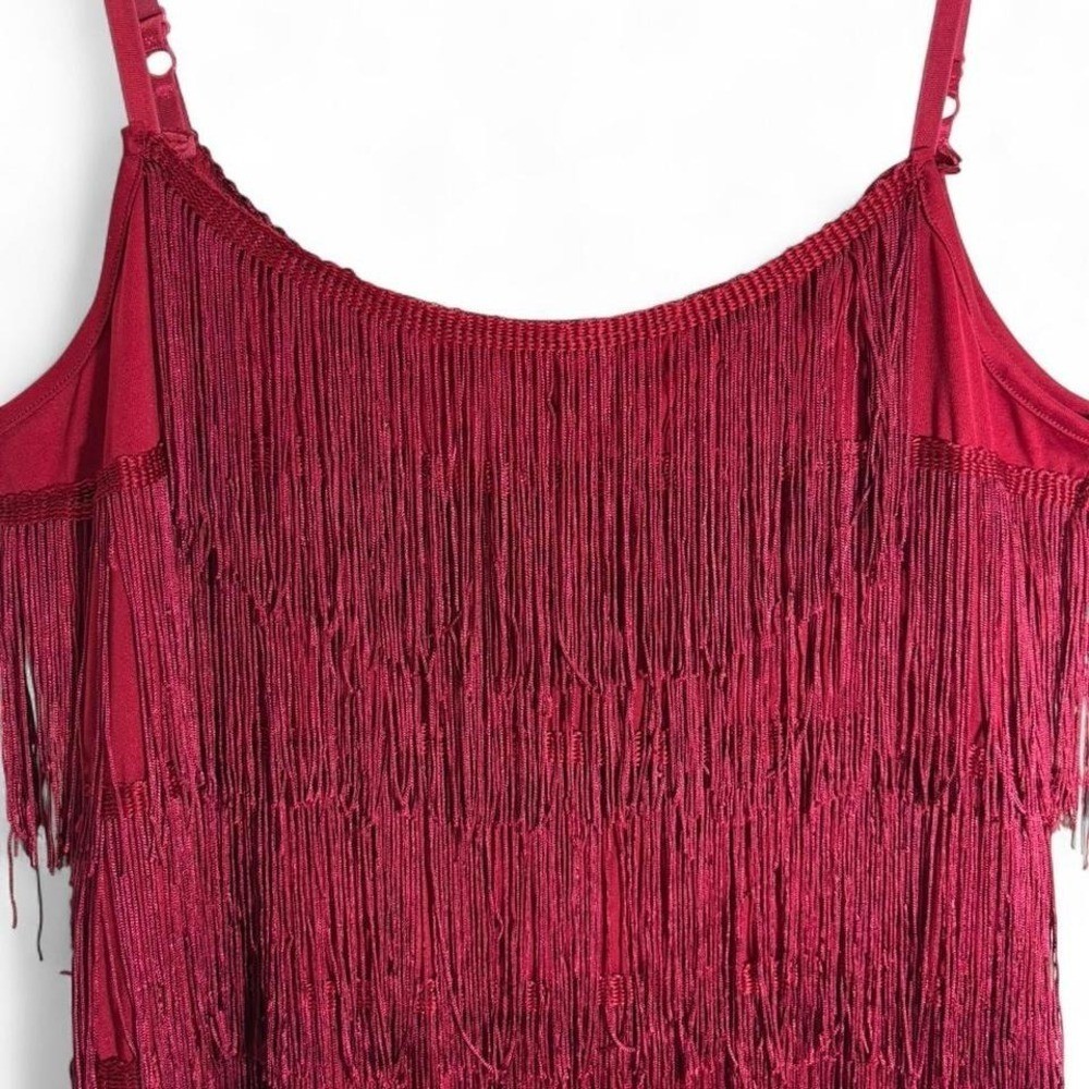 Red 1920&rsquo;s mini dress flapper inspired fringe adjustable straps gatsby party L
