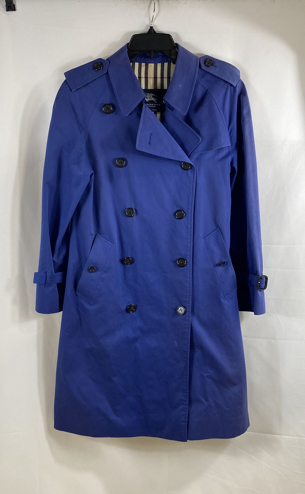 Vintage Burberry London Women&rsquo;s Blue Cotton Trench Coat Made in England Sz 10