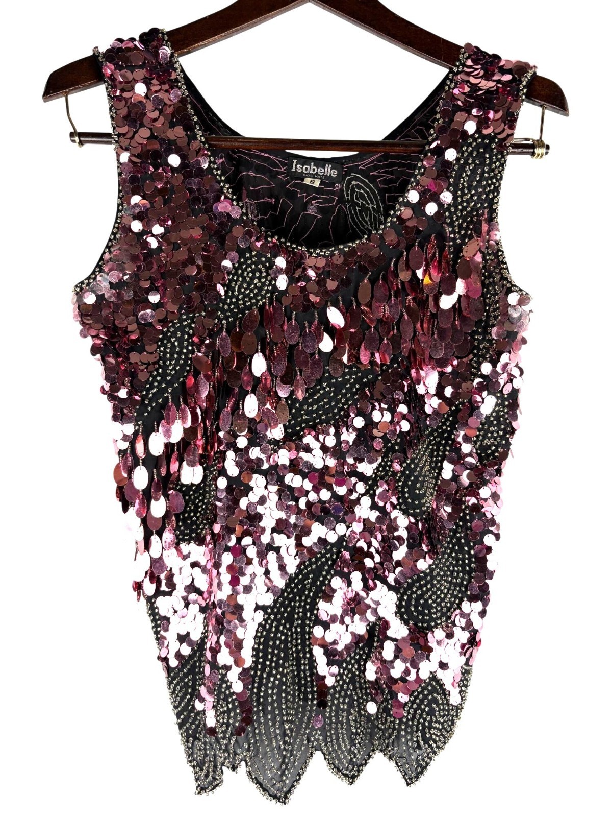 VTG Isabelle Hand Made Pink Sequin Sleeveless Top Artisan Crafted Women&rsquo;s Small
