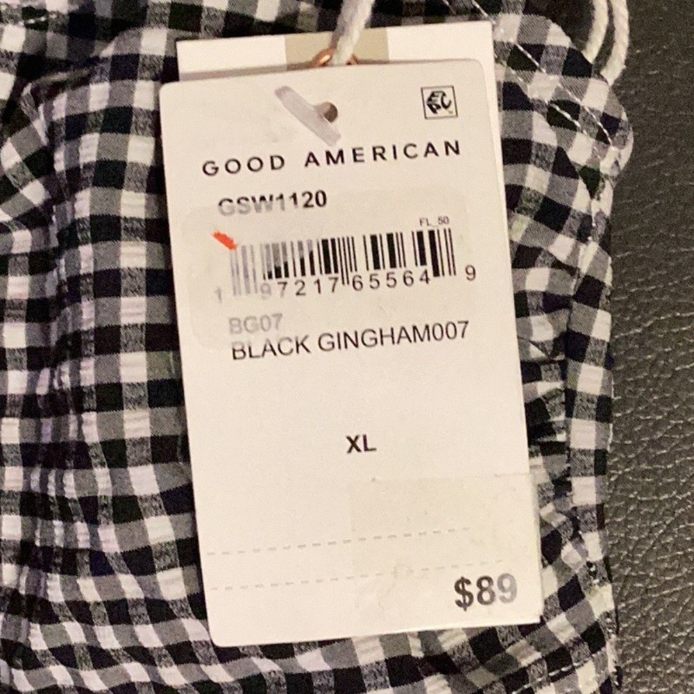 NWT Good American Size XL Gingham Square Neck Bikini Top