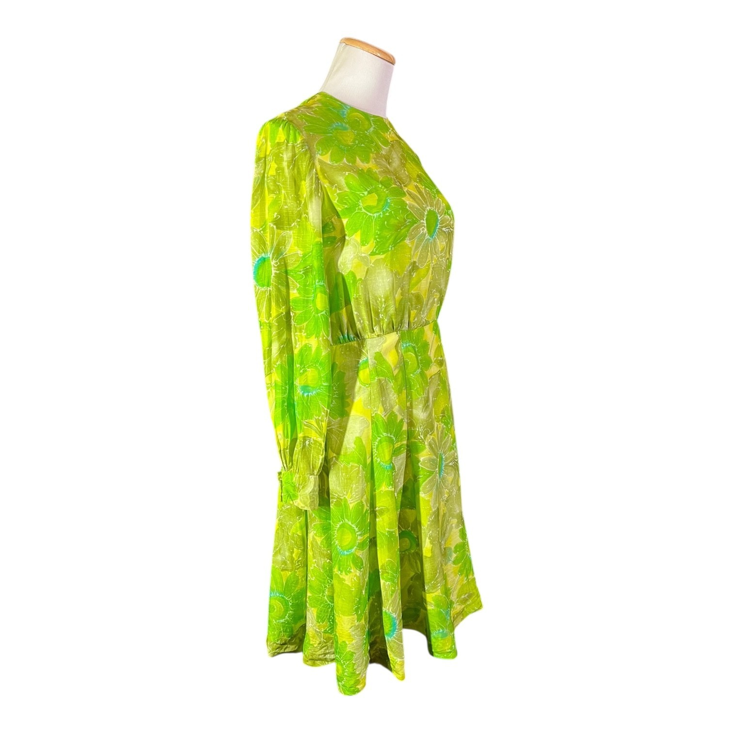 Vintage 60s or 70s Homemade Floral Dress Lime Green Floral