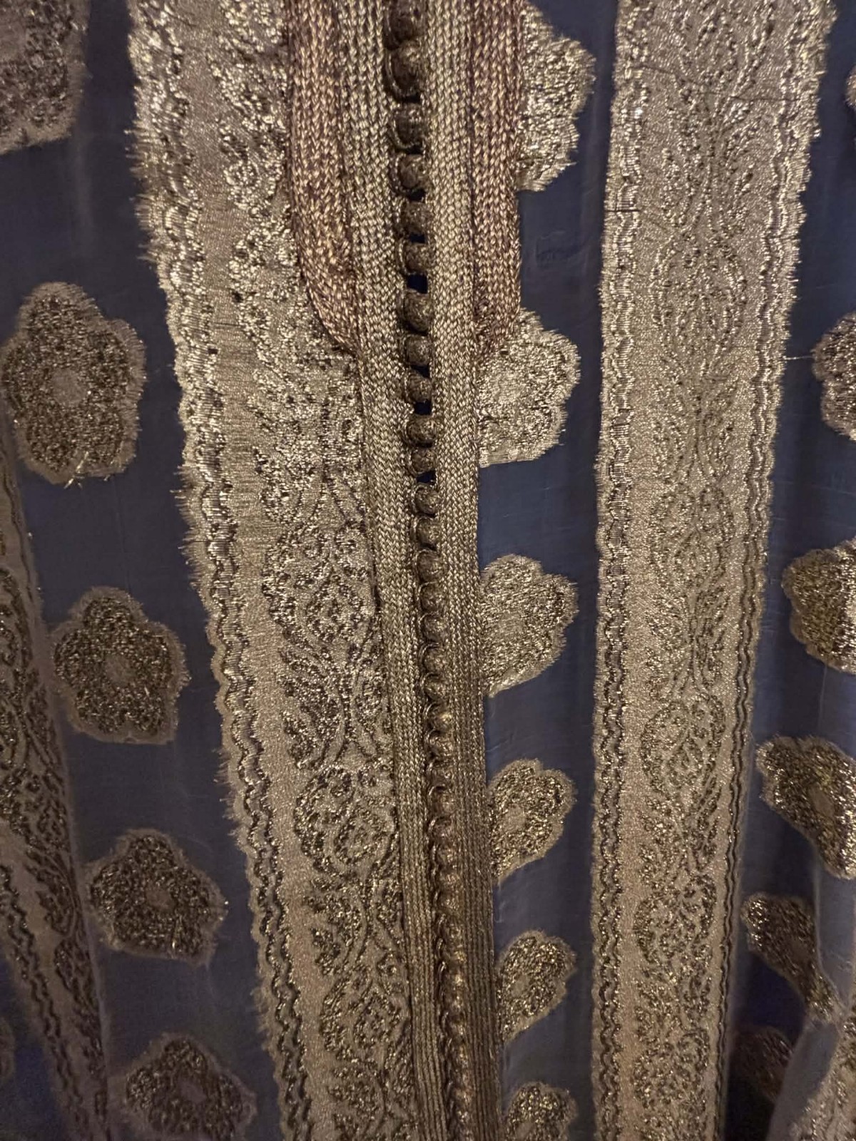 Gorgeous Vintage Moroccan Blue Silk Caftan Heavy Gold Embroidery 1960&rsquo;s