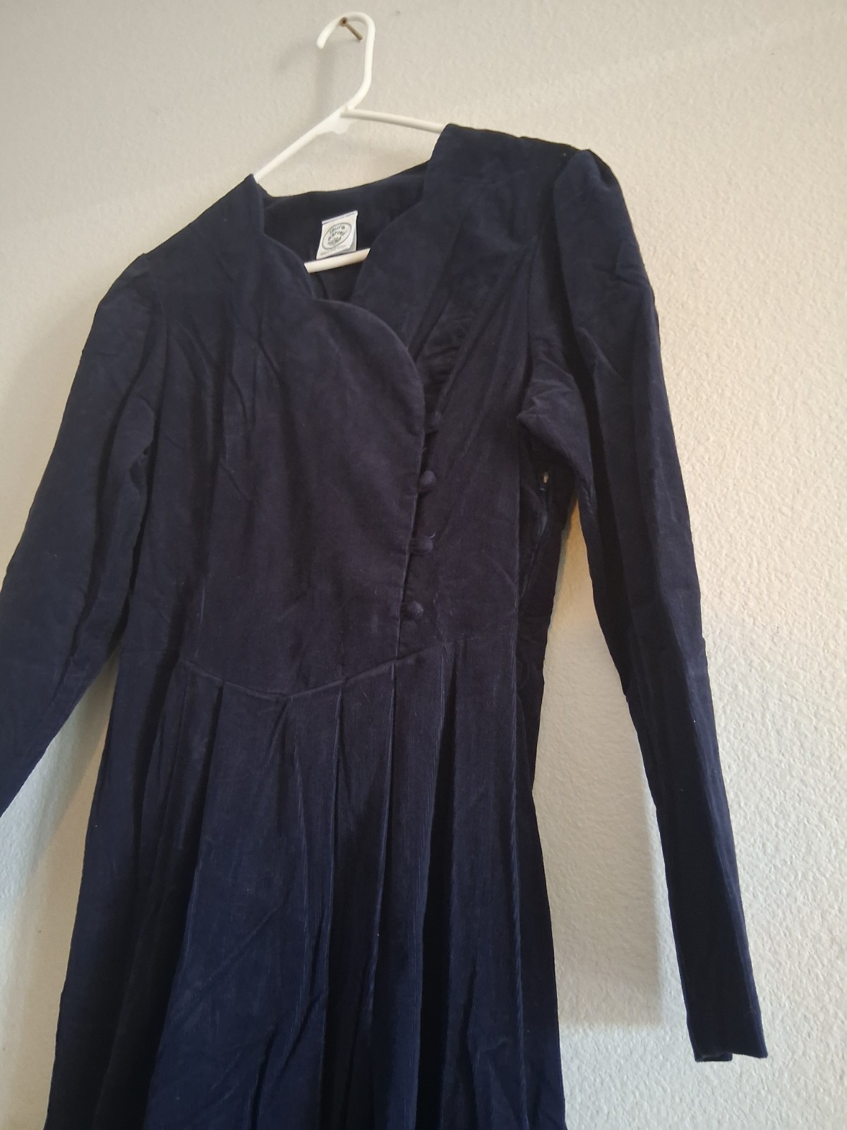 Vintage Laura Ashley Long Dark Blue Corduroy Dress Great Britain US 10