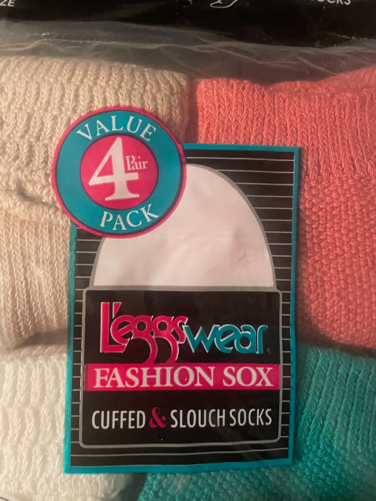 Vtg Leggs Wear Basic Socks 2 Cuffed & 2 Crew Socks One Size 4 Pair (USA)