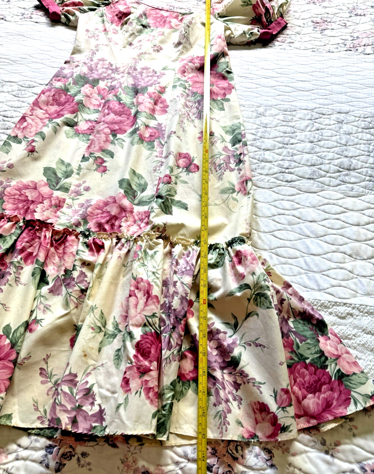 VTG 80&rsquo;s Hawaii Lola Jrs Women&rsquo;s Floral Roses/Lilacs Ruffle Midi/ Tea Dress Sz 7