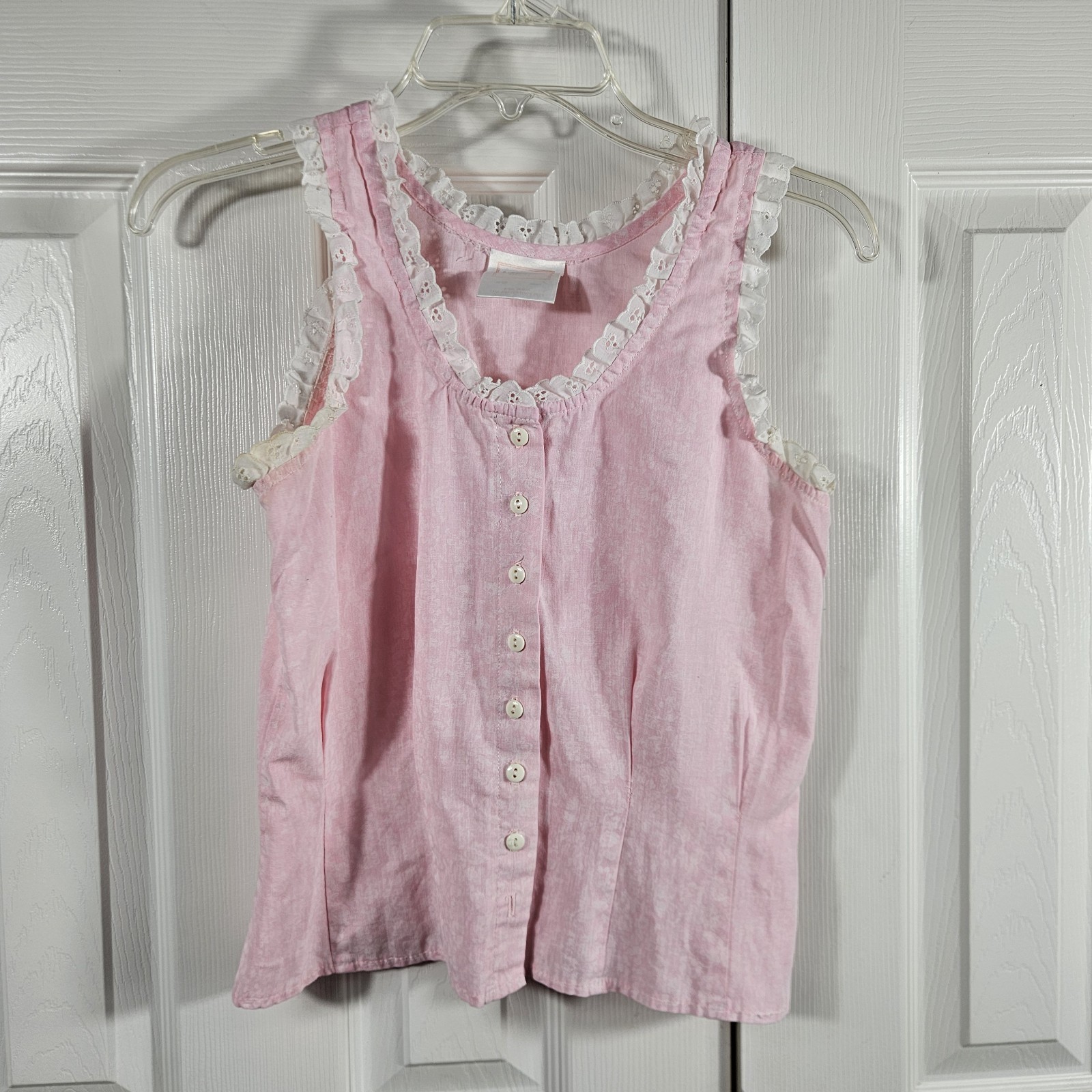 Vtg 70s 80s Pink Boho Prairie Top S/M Cotton Eyelet Chemise Country Grannycore