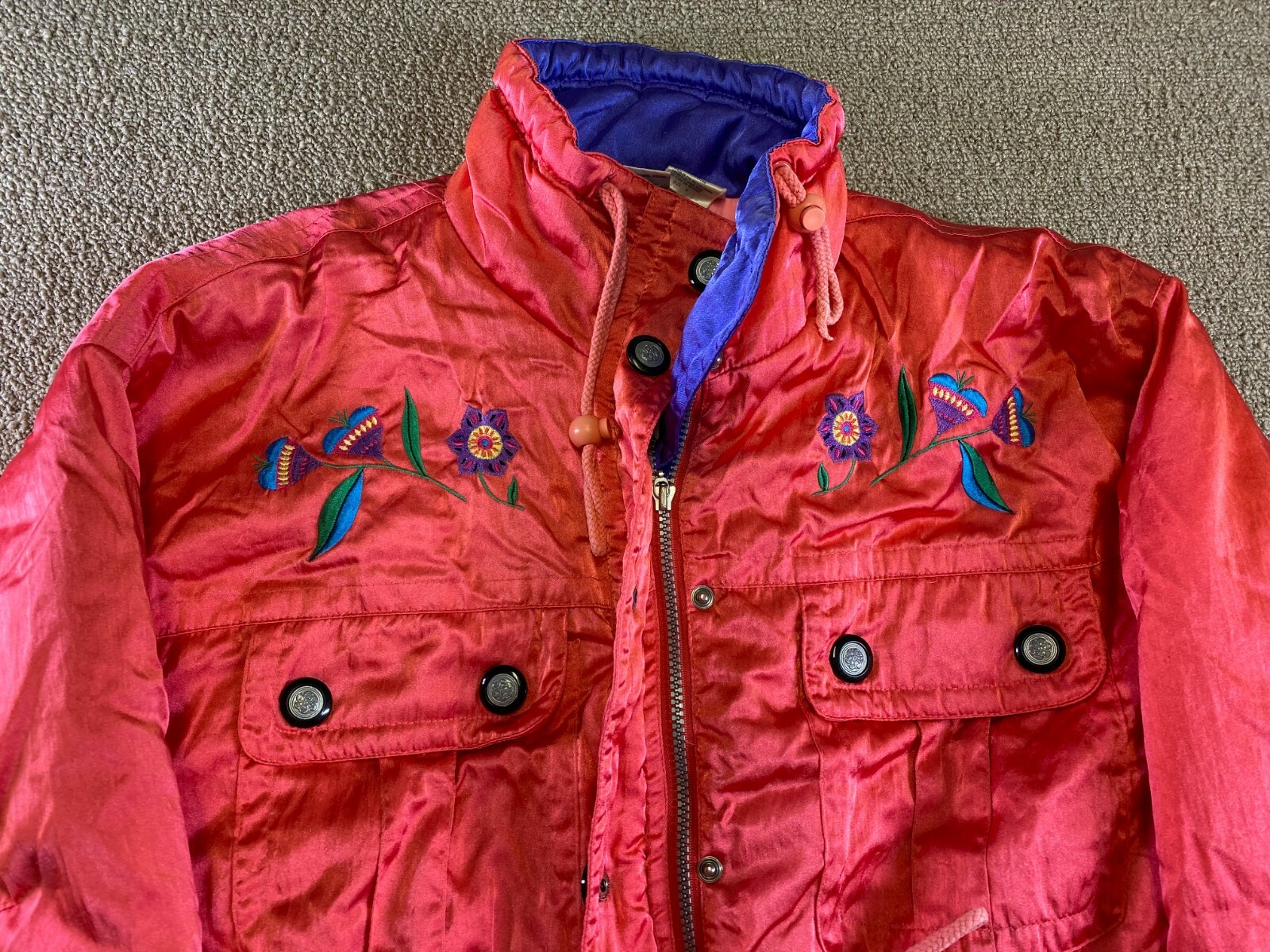 Ellesse Ski Jacket Womens Pink Purple Flowers Floral S Nylon VTG