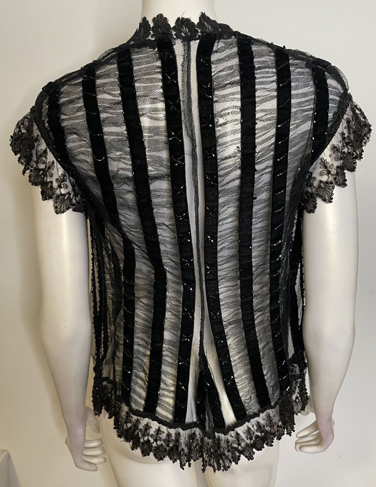 Antique 20s Black Beaded Lace Jacket S M Overlay Evening Edwardian Victorian