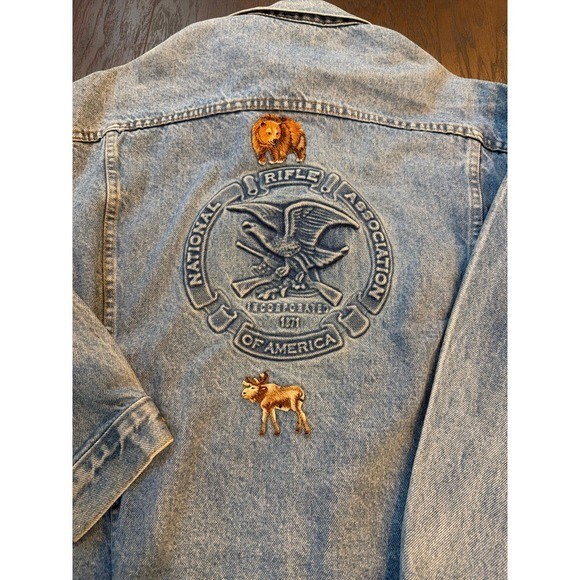Vintage NRA Denim Jacket Blue Embossed National Rifle Association USA Small