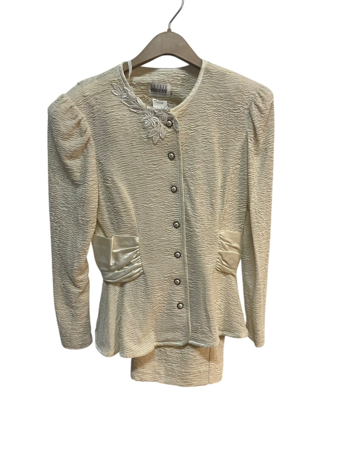 Vintage Leslie Fay Cream Textured Skirt Suit Set Womens 8 Vintage Formal Church