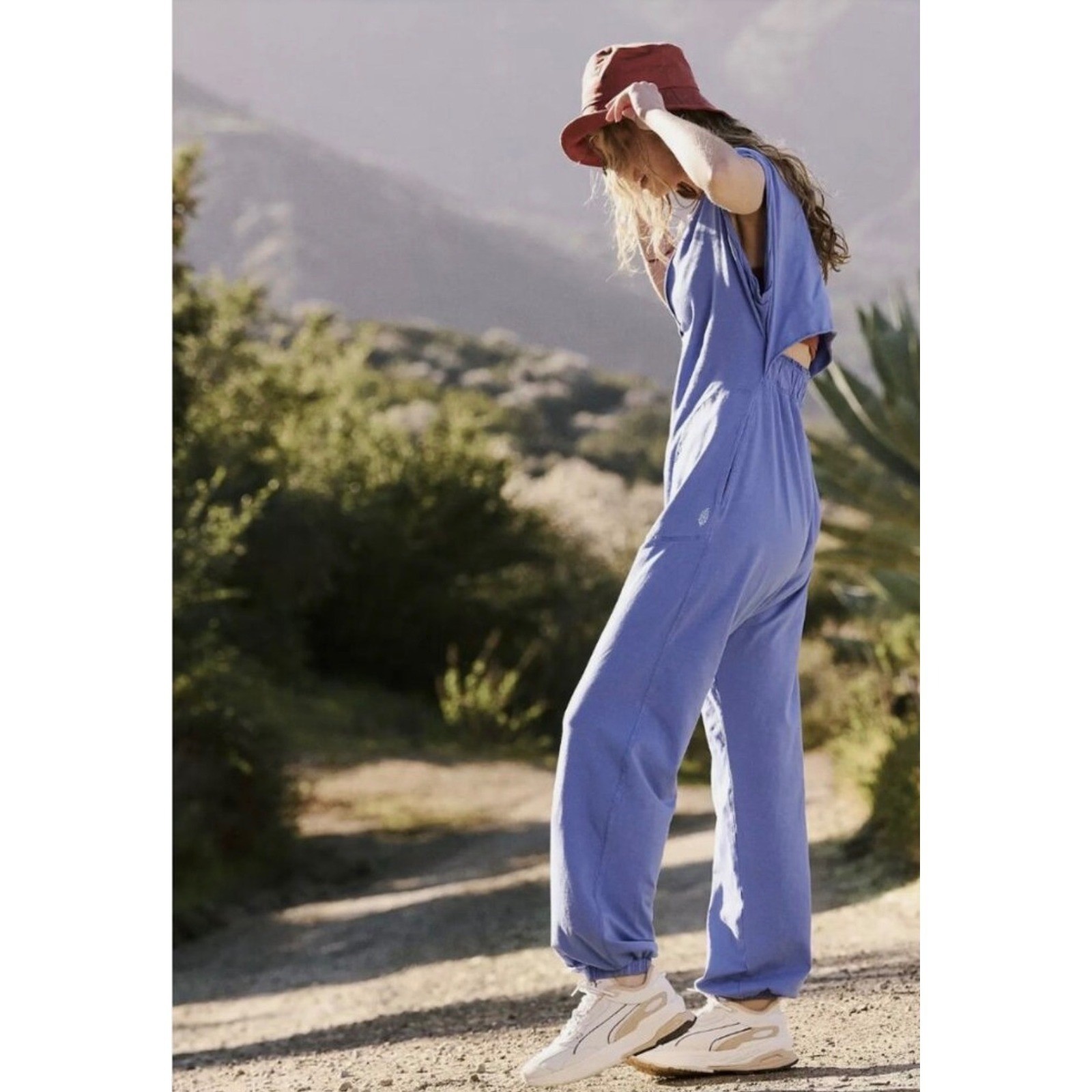 NWOT Free People Violet Short Sleeve Hot Shot V-neck Cut-out back Jumpsuit SizeM