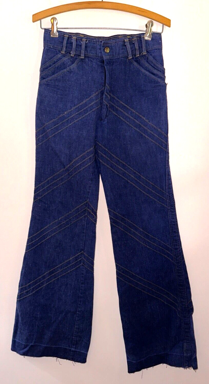 Vintage 70&rsquo;s High waisted bell bottom blue jeans 29&Prime; waist Made in USA