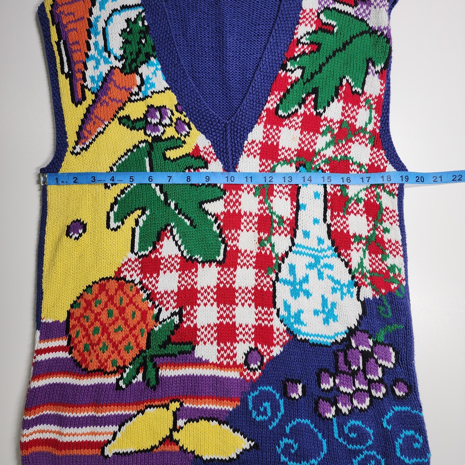 VTG Harold&rsquo;s Fruit Vegetable Gingham Knit Sweater Vest Small 90s Artsy Retro