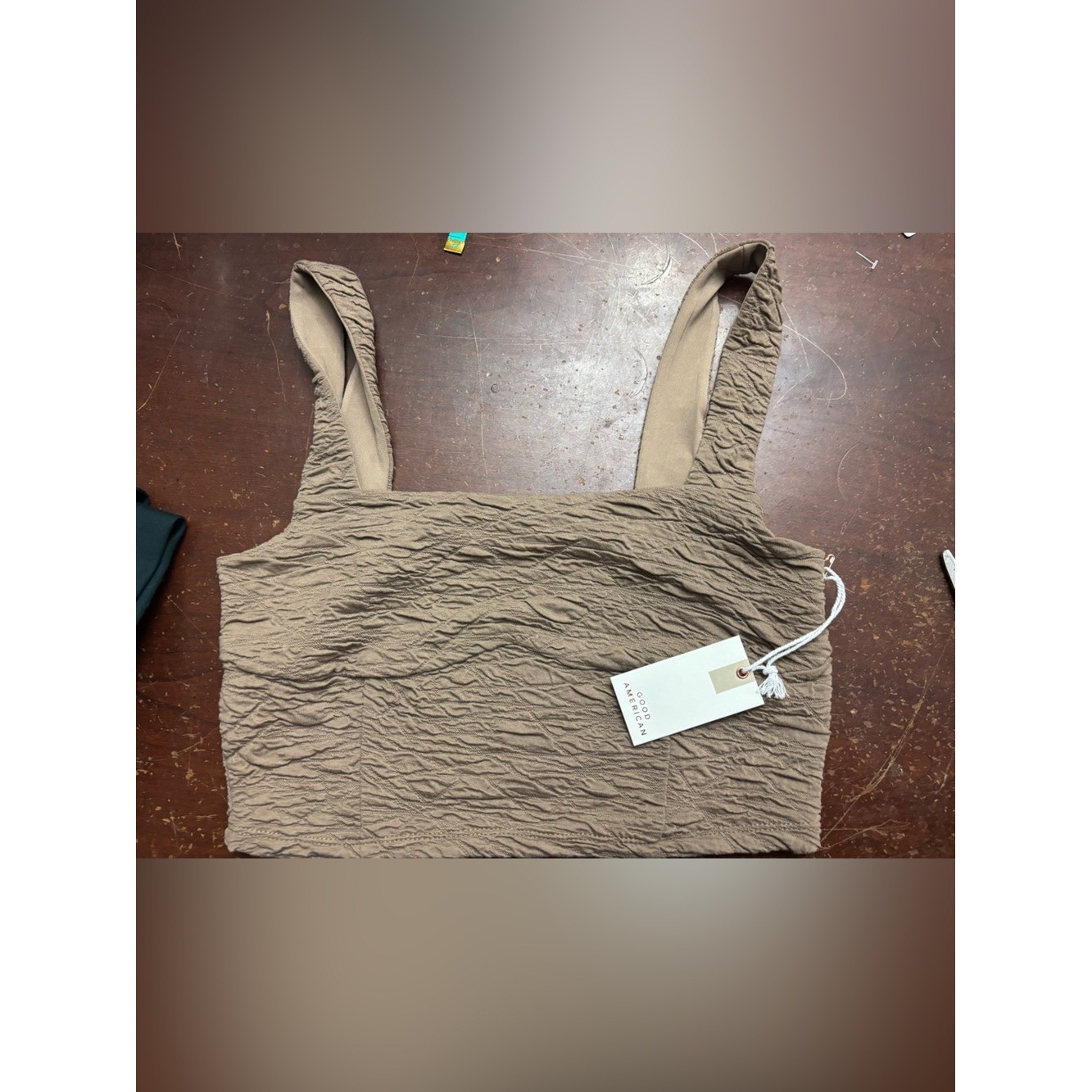 Good American cropped brown BNWT tube top bralette medium layering smocked cami