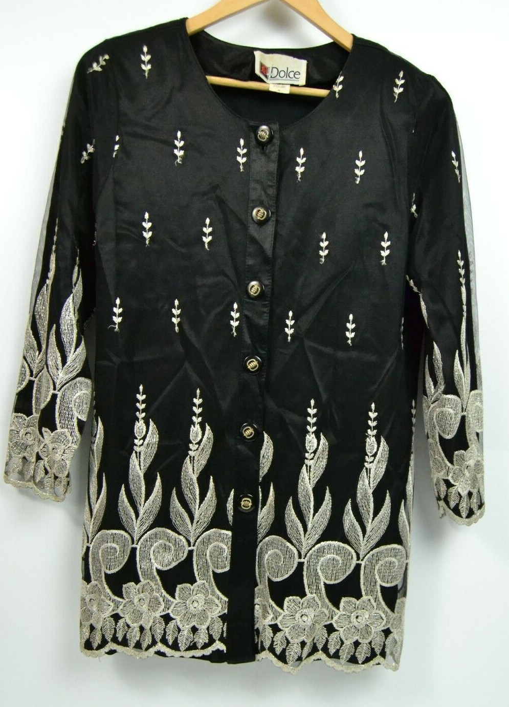 Vintage Jacket Women Sz M Black Satin Dolce beautiful costume or Evening Wear
