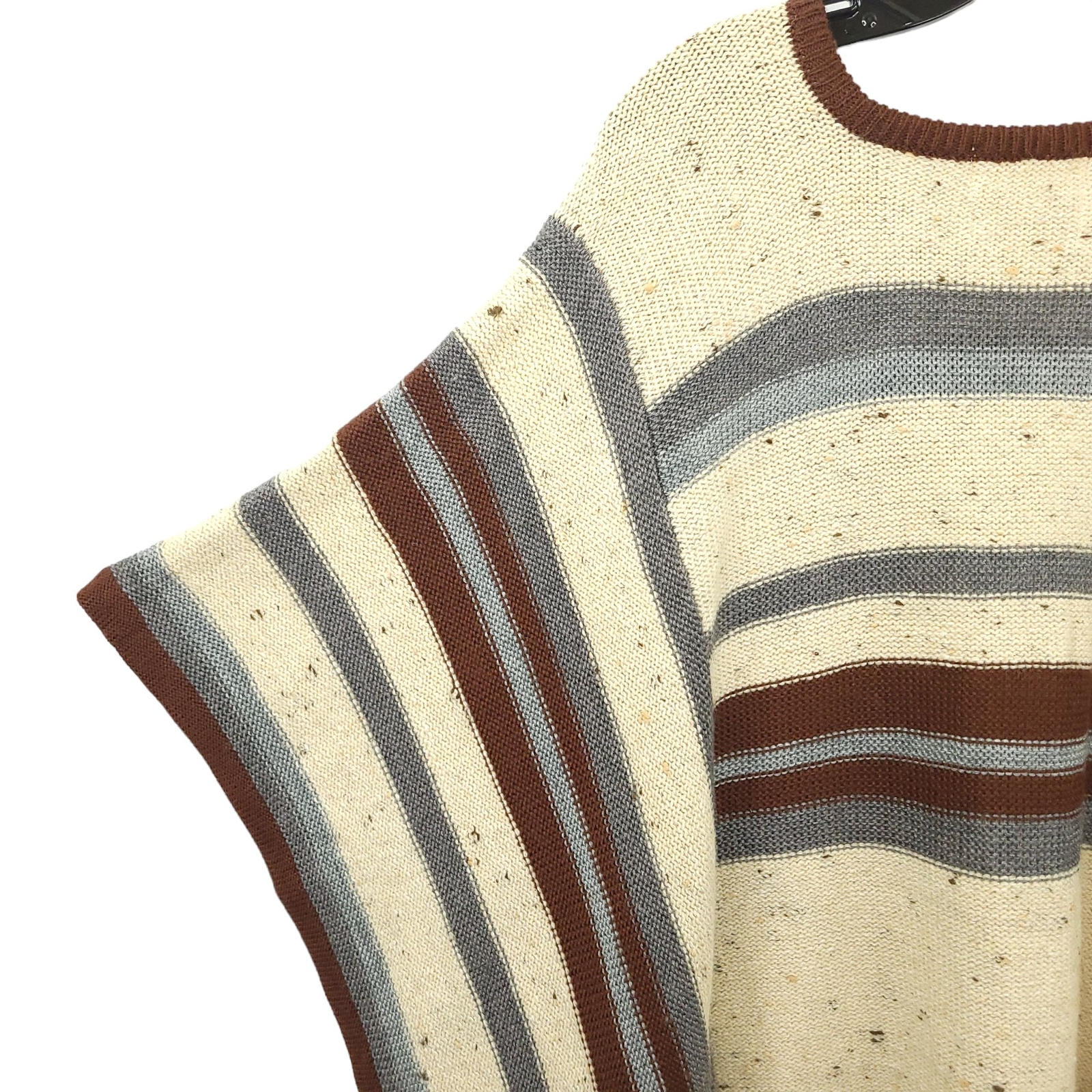 Beldoch Popper Wool Blend Poncho S Shawl Cape Striped Beige Blue Gray Vintage