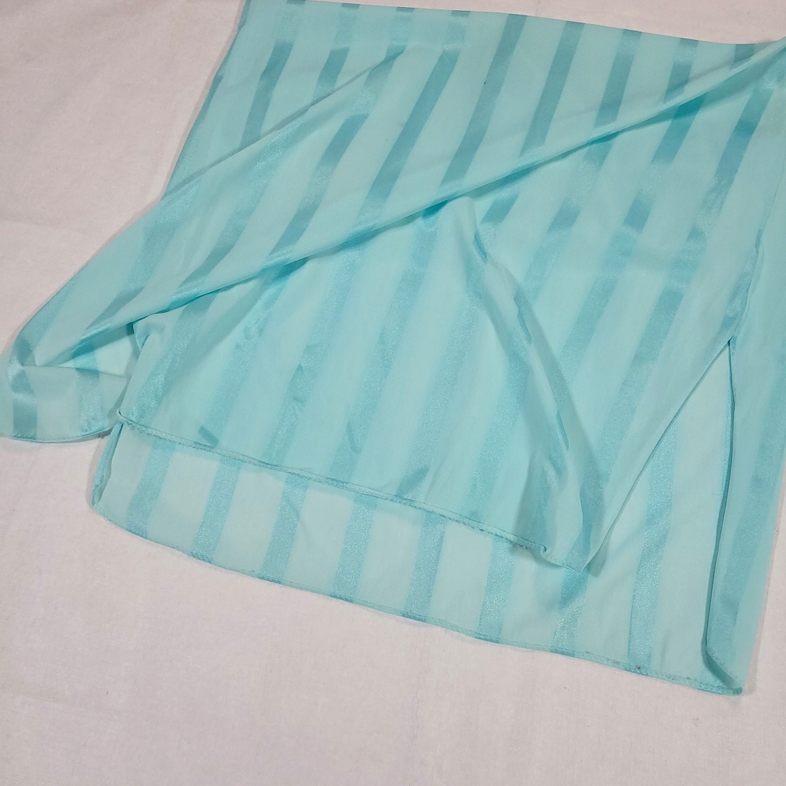 Vassarette Vtg Midi Satin Nightgown L Blue Monochrome Stripe Lace Cap Sleeve Fem