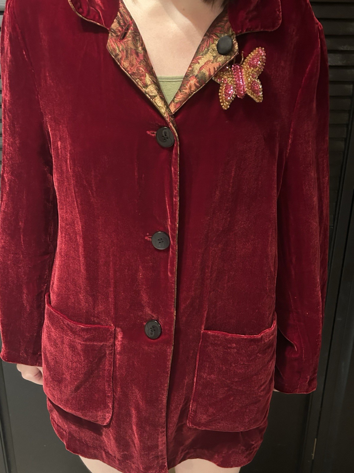 Vintage April Cornell Trading Reversible Red Velvetine/Brocade Blazer Size S