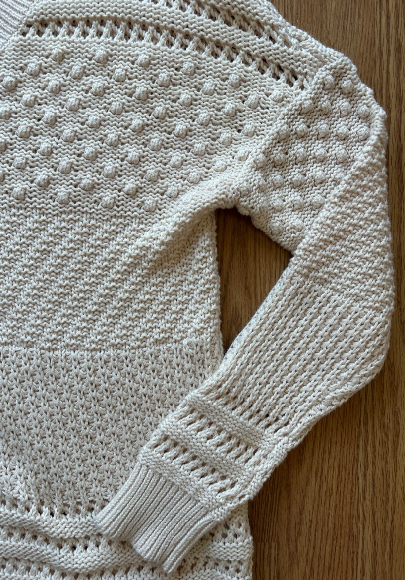 1990&rsquo;s Cream Cotton Knit Pullover Sweater – Soft, Knit, Casual, Top – Size Sm