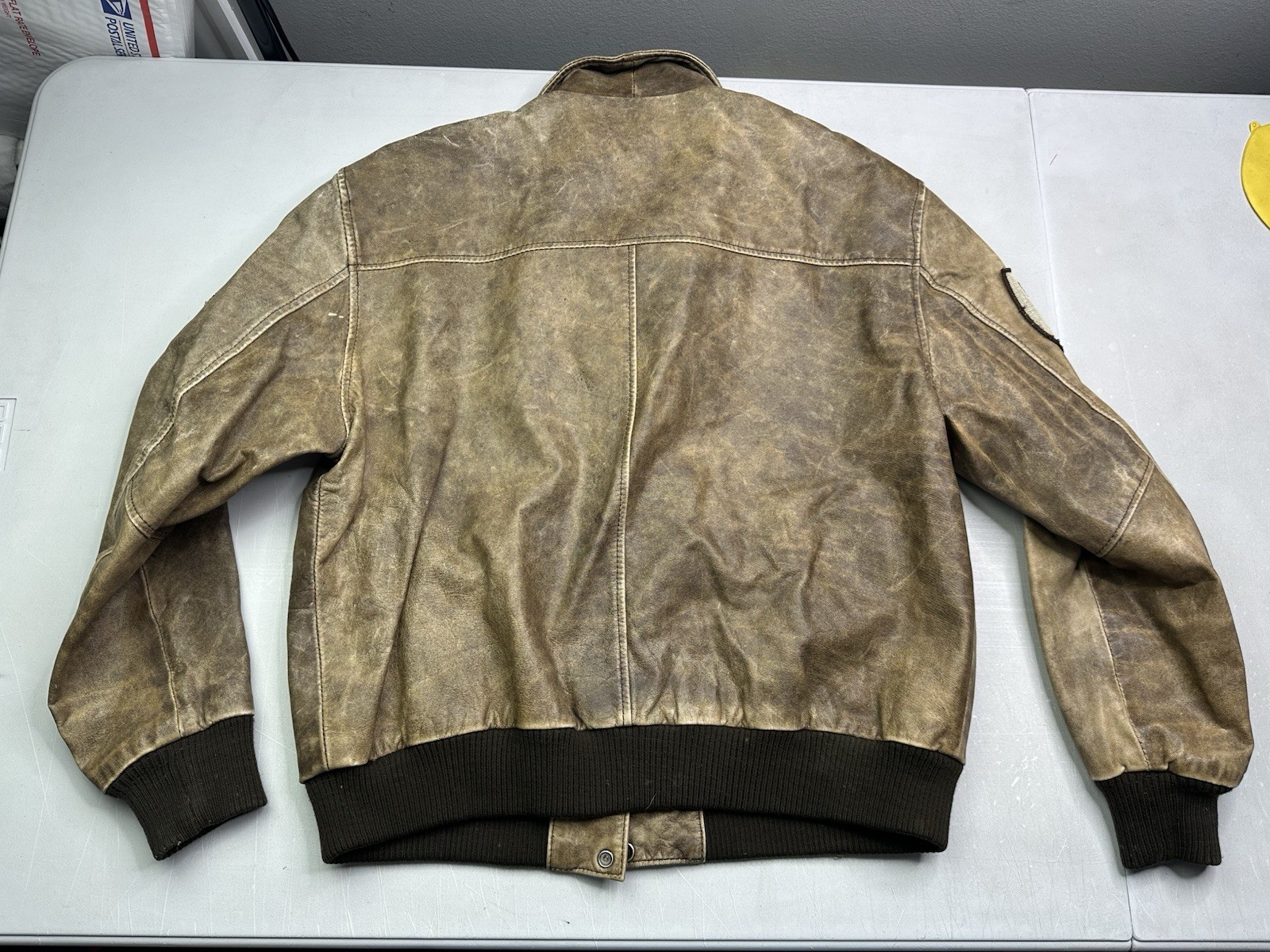 Brown Leather Bomber Jacket Unisex Size Medium By The Flight Club Made in Korea