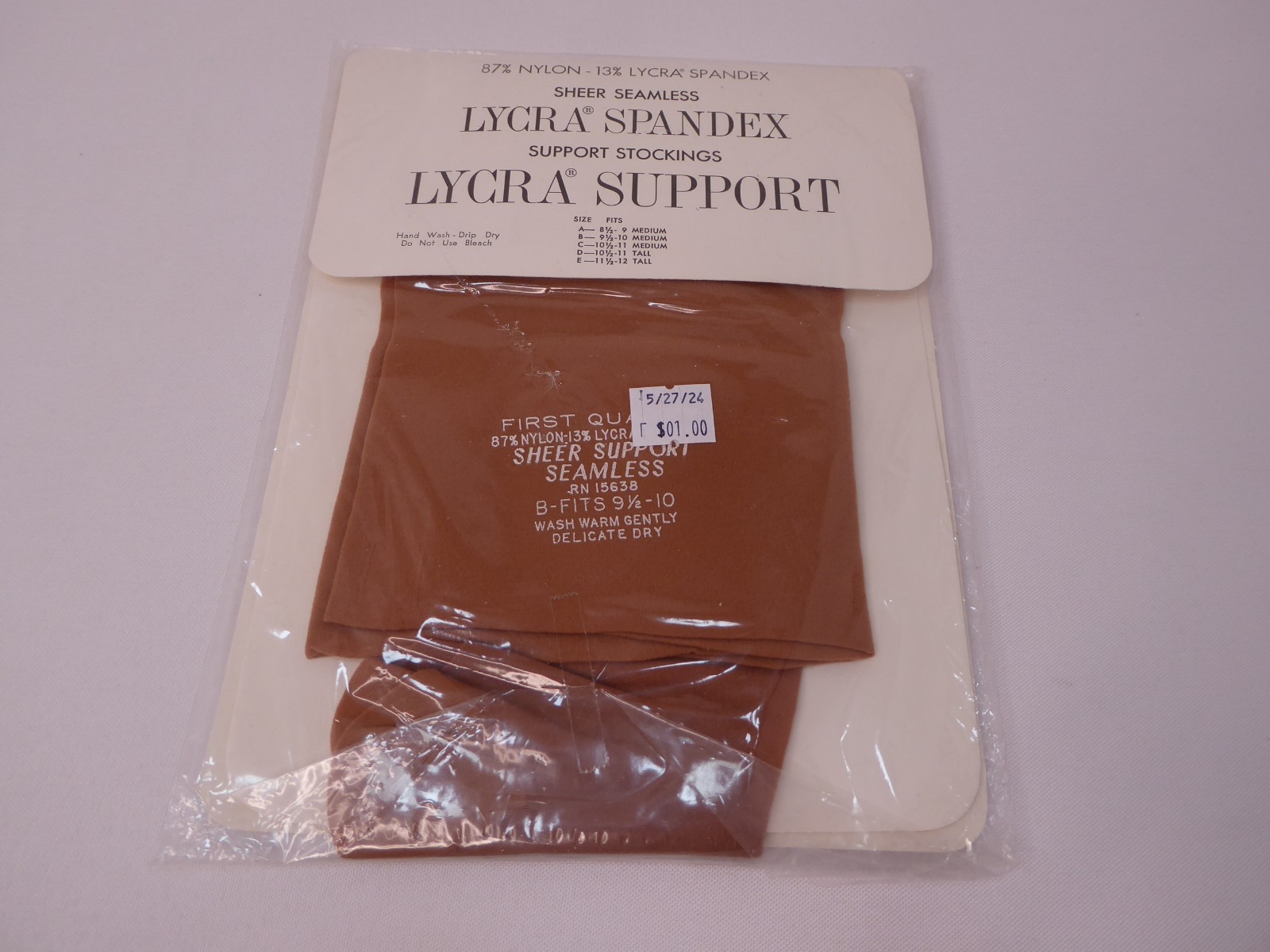 « Lycra » Sheer Seamless Support Stockings Beige Size B