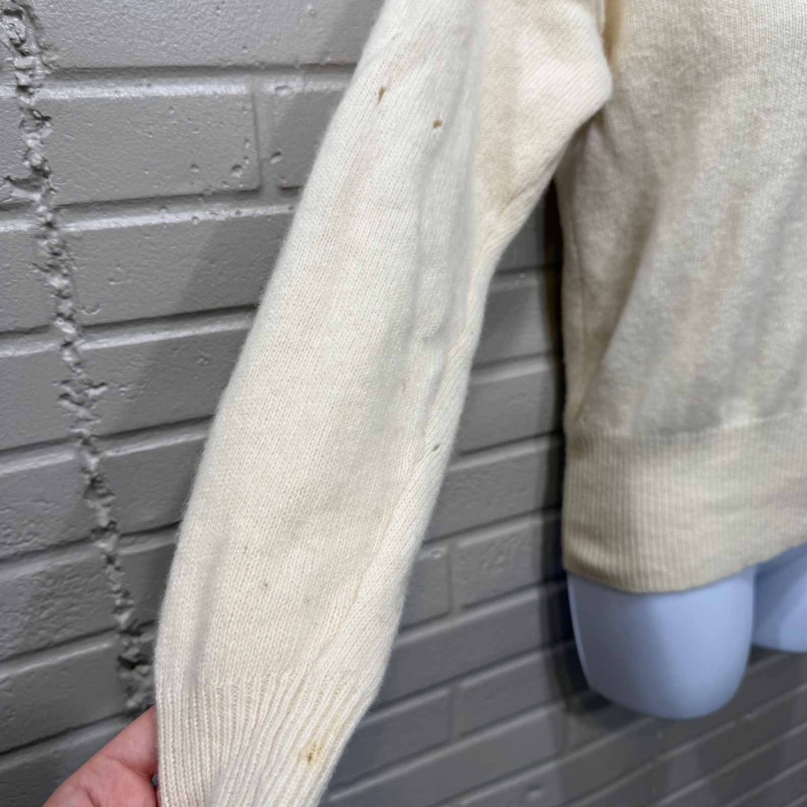 Vintage Angora Lambswool Satin Rosette Sweater Cream Distressed Medium Holes