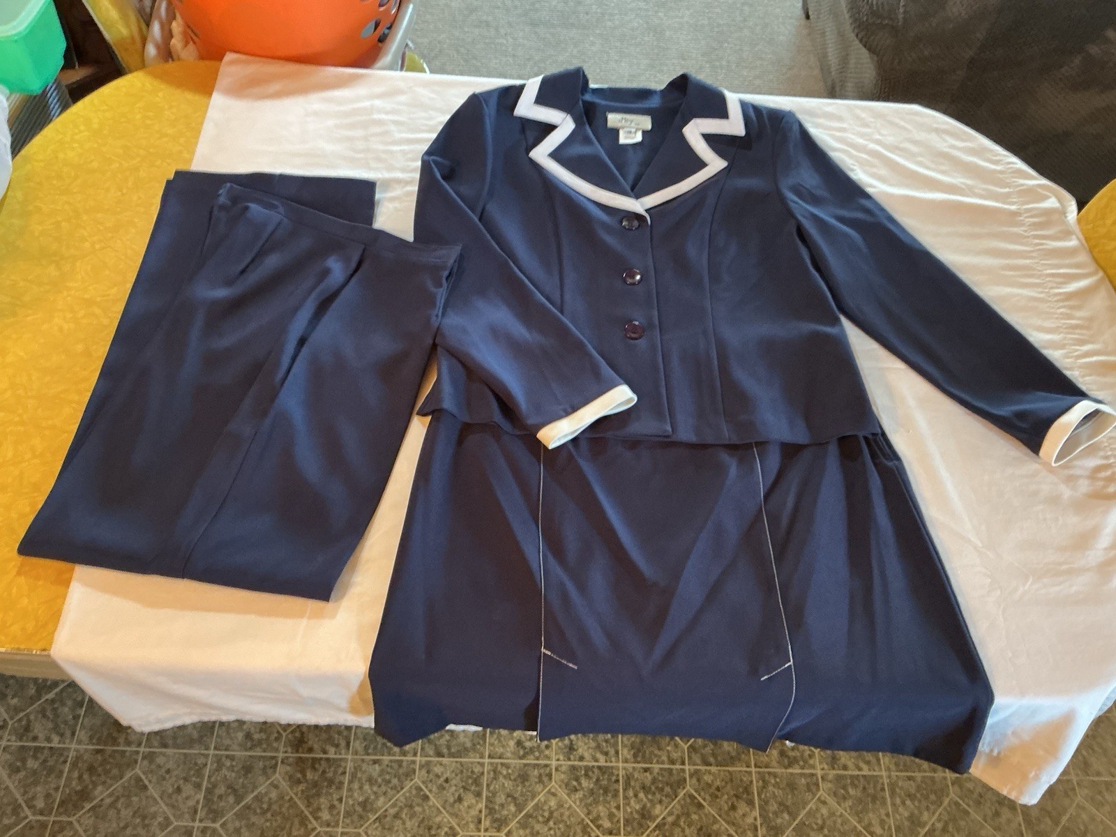 Vintage DBY Women&rsquo;s 3 Pc Suit sz 16 Navy Blue Career Set Blazer Skirt Pants