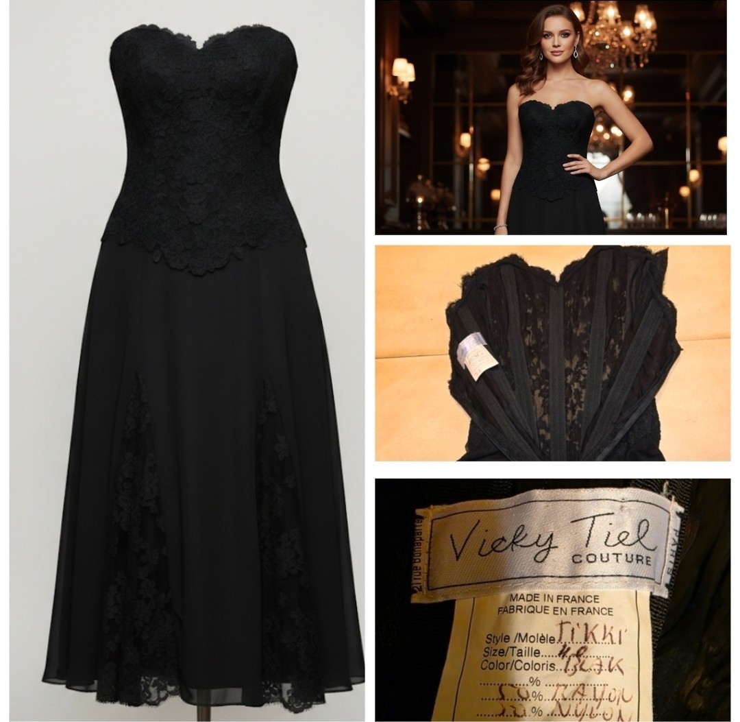 Rare Vicky Tiel Couture Vintage Midi Dress – Hollywood Glamour. MADE IN FRANCE