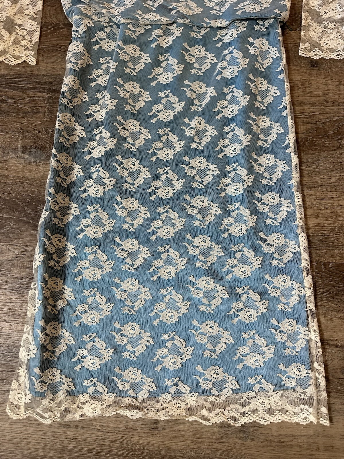 Vintage Dress Size M White Lace Floral Blue Pullover Mid Length 80s 90s