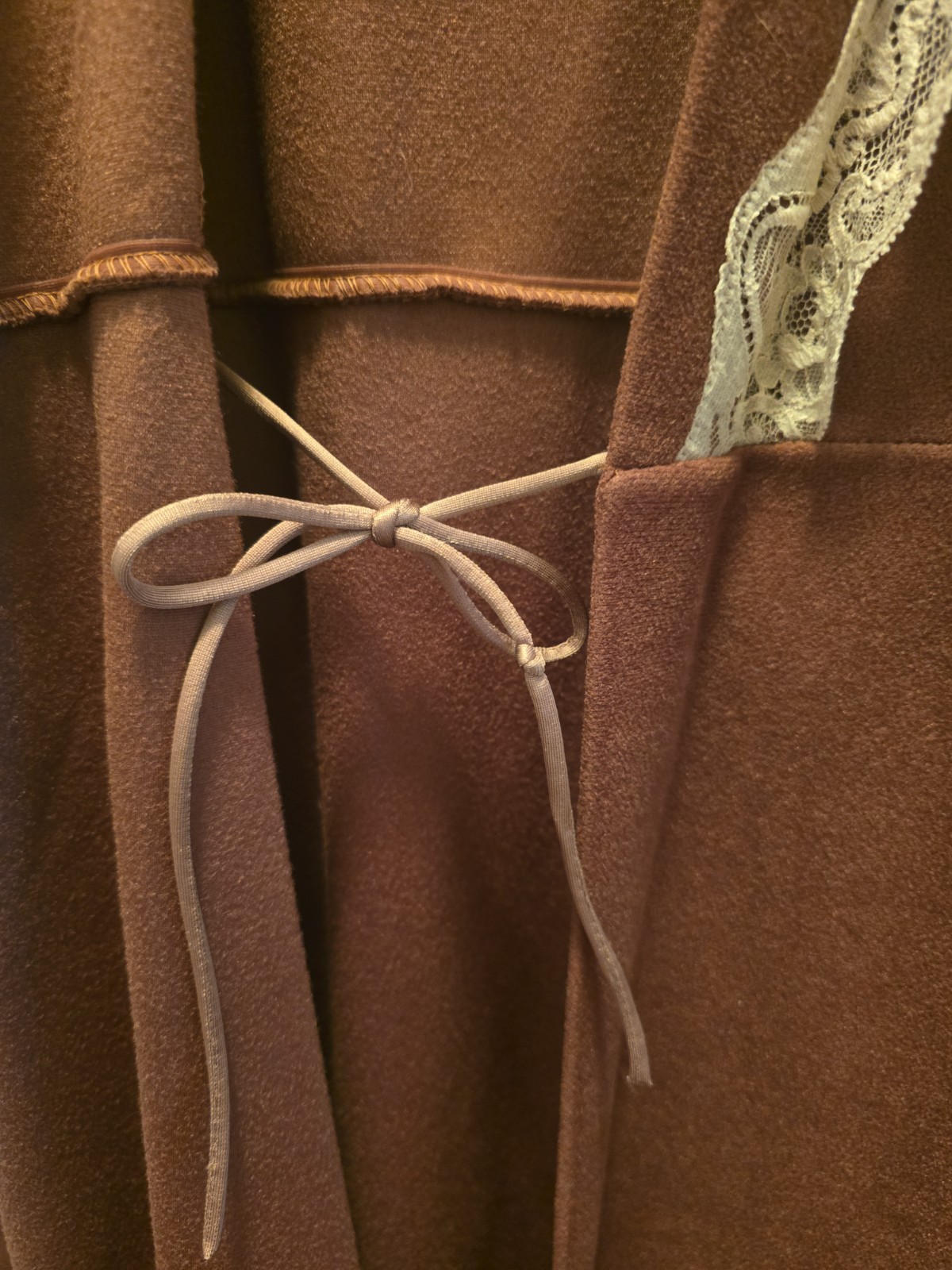 Vanity Fair Petite Vintage Chocolate Brown Dacron Polyester Velour Long Robe