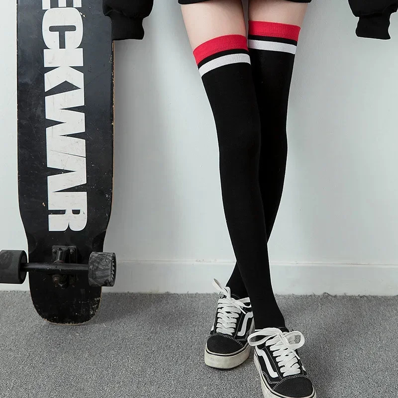 Long Over Knee Socks Womens Ladies Girls Black White Cosplay female Stripe