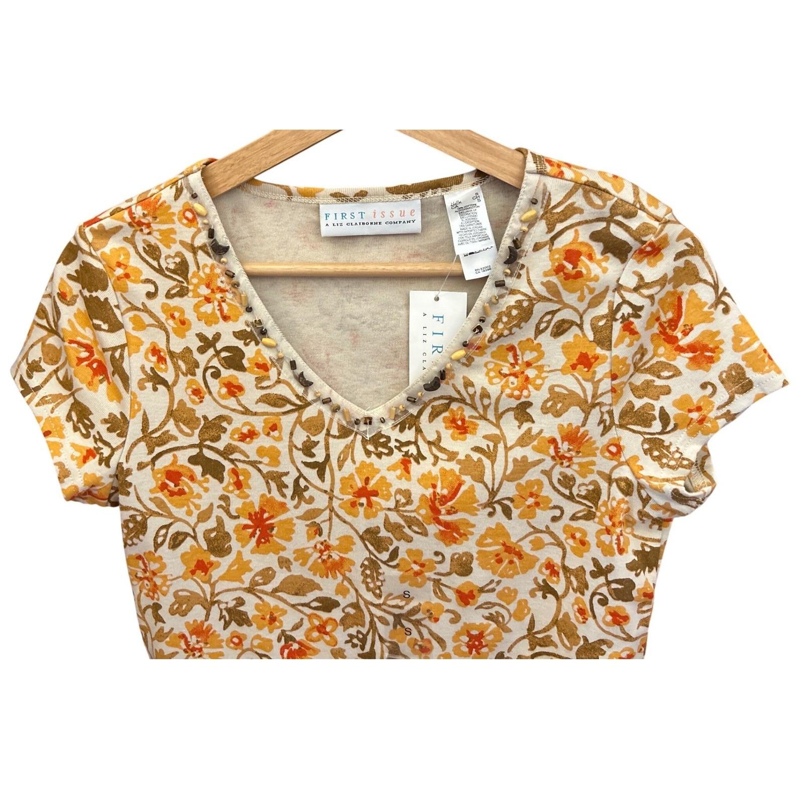 Vintage 90s First Issue Liz Claiborne Floral V-Neck Top Cottagecore Boho Earthy