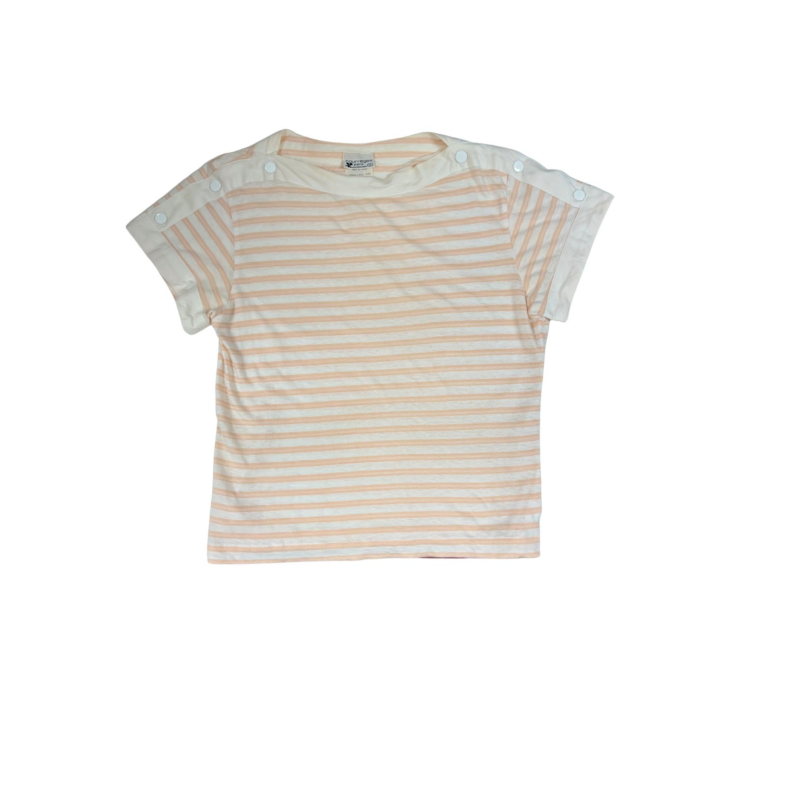 Vintage Courrèges Striped Shoulder Button Top – Made in France – 1970s