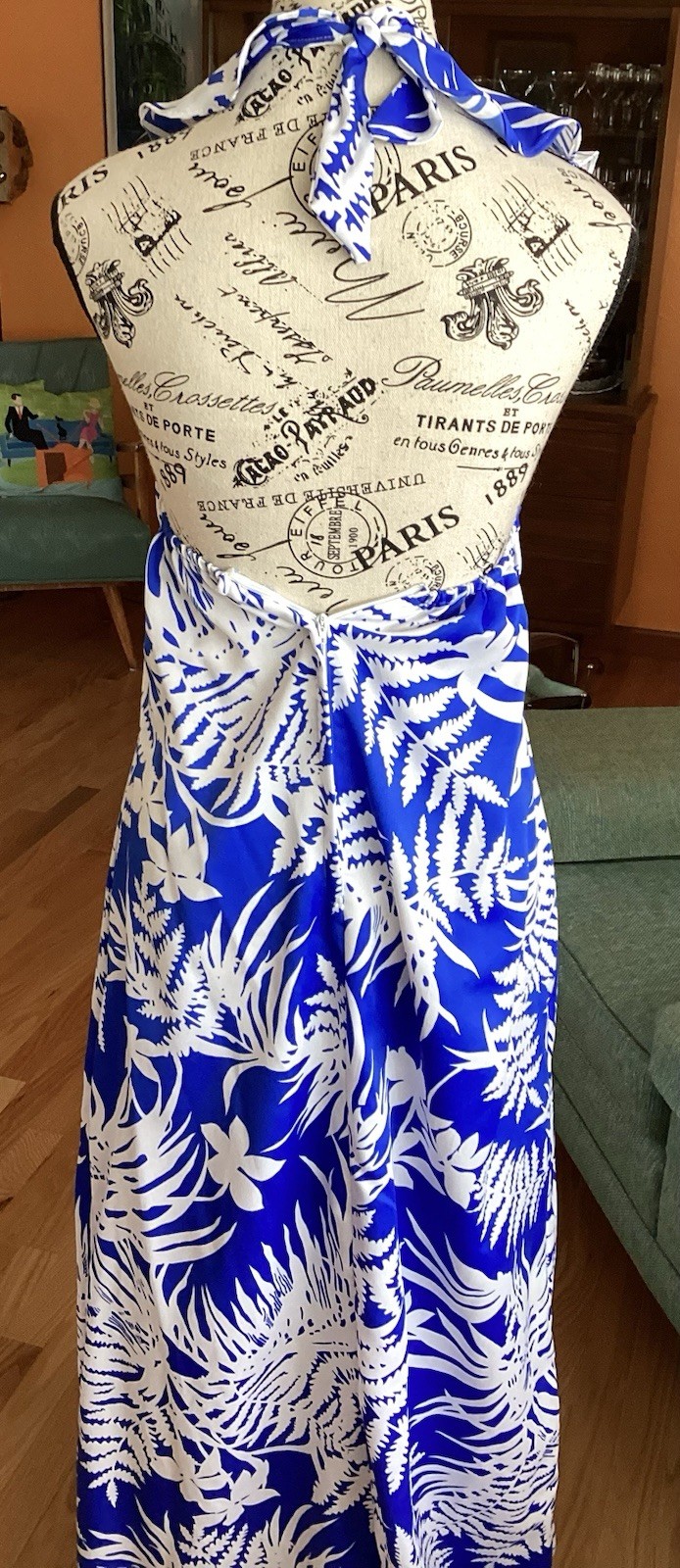 70s Pomare Ruffled Halter Top Hawaiian Maxi Dress – Vintage sz 8 –