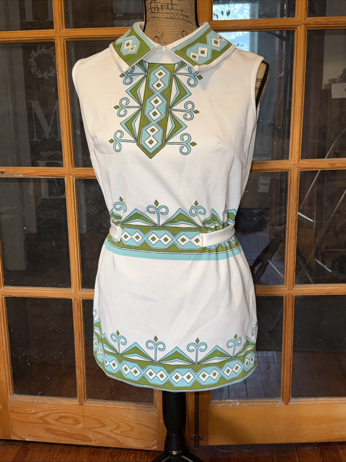 Vintage Encore Fashion 1950s 1960s Mod Tunic Top Side Slits Tie Back Mini Dress