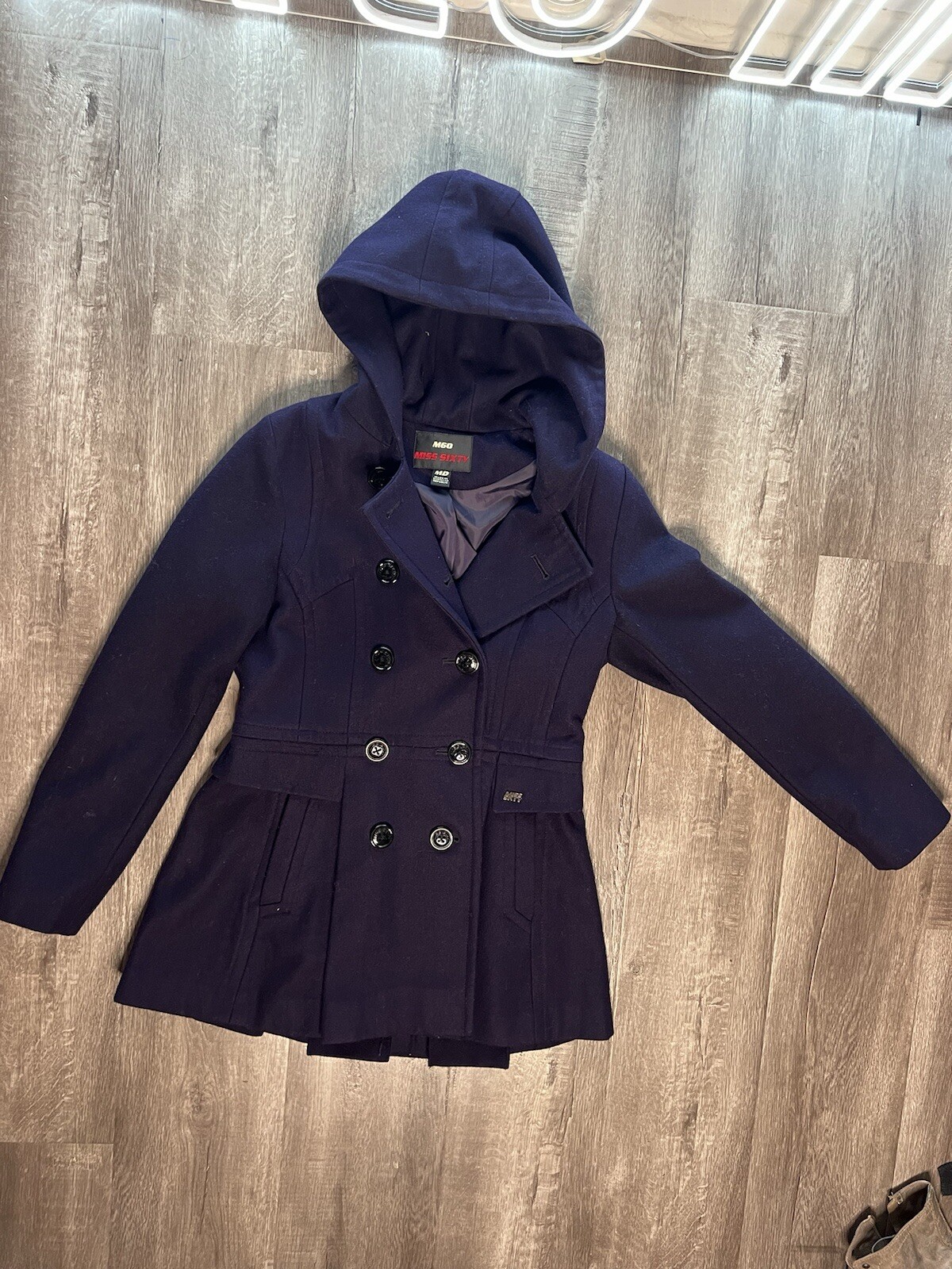 Vintage Y2K Miss Sixty Pea Coat Parka Jacket Purple Wool Fine Tailored Goth M60